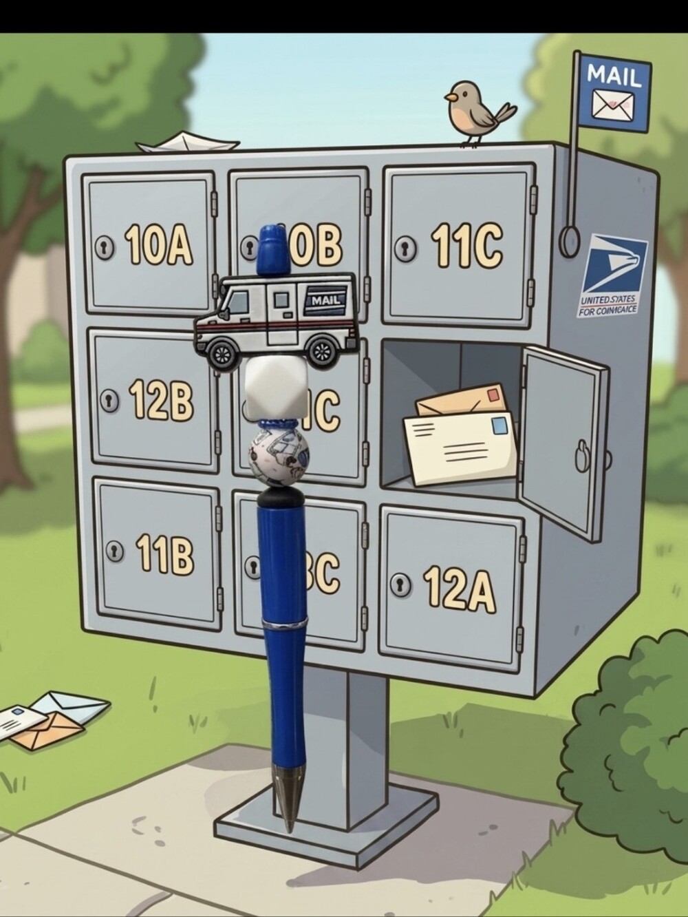 Mail Truck Beadable Blue Pen- Free Refil